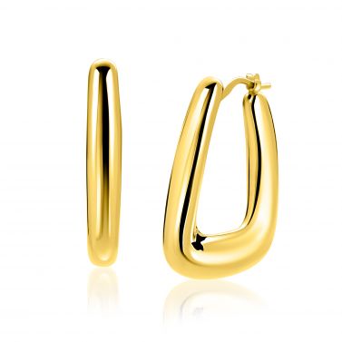 33mm ZINZI gold plated zilveren oorringen met brede buis en rechthoekig model, handige bovensluiting  ZIO2748G