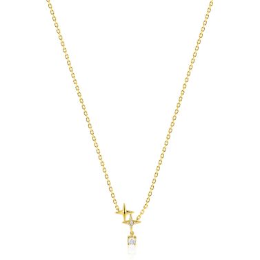 ZINZI goldplated zilveren ketting 45cm 'sterrendans' met twee speelse sterren en bungelende witte zirkonia ZIC2837