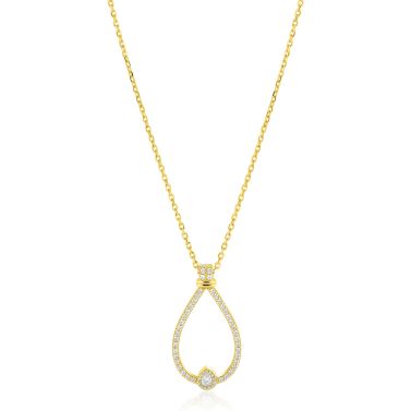 ZINZI goldplated zilveren ketting 45cm met grote sierlijke druppelvormige hanger 35mm met witte zirkonia’s ZIC2815