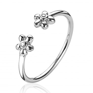 ZINZI zilveren ring open bloemetjes wit ZIR1879
