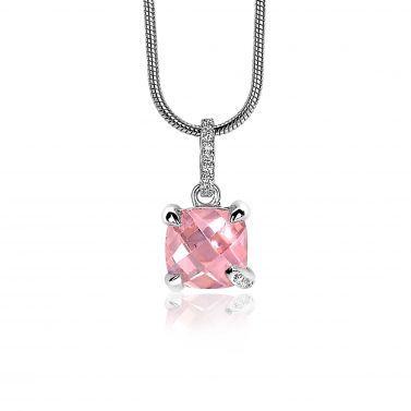 ZINZI zilveren hanger vierkant roze ZIH1470R (zonder collier)