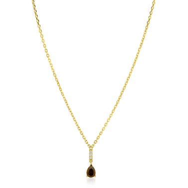 ZINZI goldplated zilveren ketting 45cm met bruine druppelvormige kleursteen ZIC2804