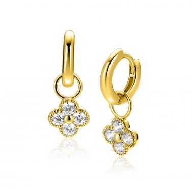 8mm ZINZI gold plated zilveren oorbedels klavertje ZICH2735Y (zonder oorringen)