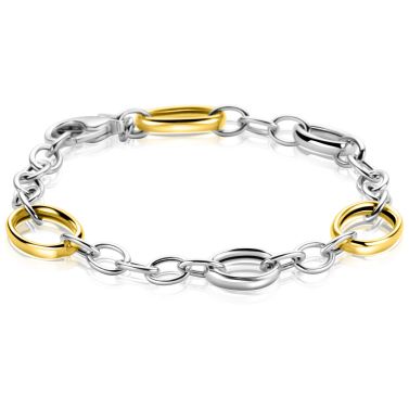 ZINZI bicolor zilveren schakelarmband met drie ovale goldplated schakels ZIA2785
