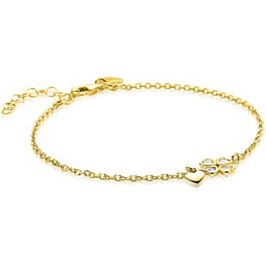 ZINZI goldplated zilveren schakelarmband met klavertje vier en hartje hanger ZIA2783Y