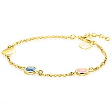 ZINZI gold plated zilveren armband met rondjes, bezet met blauwe en roze kleurstenen ZIA2715G