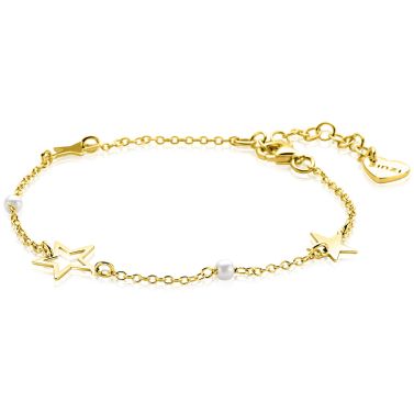 ZINZI gold plated zilveren armband met sterren en witte parels ZIA2780