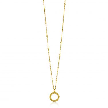ZINZI gold plated zilveren ketting met kleine bolletjes en ronde hanger (12mm) met bolstructuur 42-45cm ZIC2704G