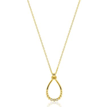 ZINZI goldplated zilveren ketting 45cm met open druppelvormige hanger, met bolletjes en drie witte zirkonia’s ZIC2839Y