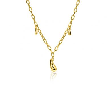 ZINZI gold plated zilveren schakel ketting met drie druppelvormige hangers 42-45cm ZIC-BF109G