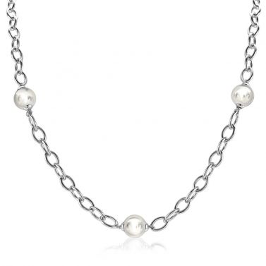 ZINZI zilveren schakelketting met Swarovski parels wit 45cm ZIC280