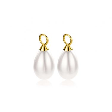 ZINZI gold plated zilveren oorbedels parel peervorm 15mm wit ZICH355WG (zonder oorringen)