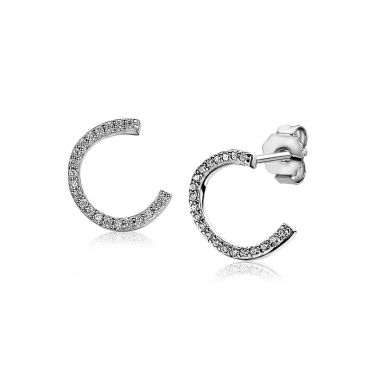 ZINZI zilveren hoefijzer oorknoppen 13mm bezet met witte zirconia's ZIO1320
