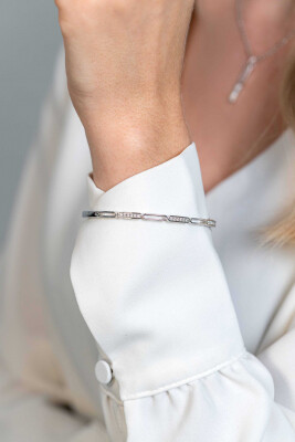 ZINZI zilveren bangle armband 3mm breed ovalen open en bezet met witte zirconia's ZIA2270
