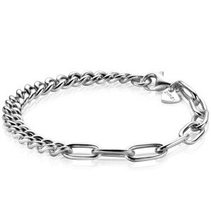 ZINZI zilveren multi-schakelarmband met gourmet en paperclip schakels 6,7mm breed ZIA2285