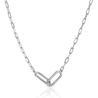 ZINZI zilveren paperclip schakelketting met twee verbonden schakels bezet met witte zirkonia's 40-45cm ZIC2690