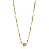 ZINZI gold plated zilveren gourmet ketting met vierkante zetting bezet met indigo blauwe kleursteen 40-45cm ZIC2417G