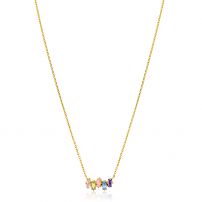 ZINZI gold plated zilveren ketting met multi-color rechthoekige kleurstenen 42-45cm ZIC2739