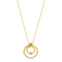 ZINZI goldplated zilveren ketting 45cm met elegante dubbele ronde hanger (24mm) speels bezet met witte zirkonia's ZIC2819