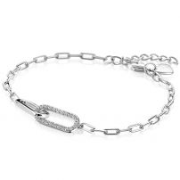 ZINZI zilveren paperclip schakelarmband met twee verbonden ovale schakels bezet met witte zirkonia's 17-20cm ZIA2690