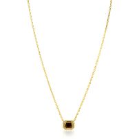 ZINZI goldplated zilveren ketting 45cm met achthoekige hanger bruine kleursteen ZIC2803