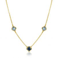 ZINZI gold plated zilveren schakelketting met twee lichtblauwe klavers en een donkerblauwe klaver 42-45cm ZIC2662B