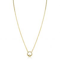 ZINZI gold plated zilveren ketting 42–45cm met ronde open hanger (12mm) en bezet met witte zirkonia's ZIC2725Y