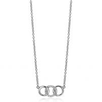 ZINZI zilveren ketting 45cm met 3 open rondjes verbonden wit ZIC2045