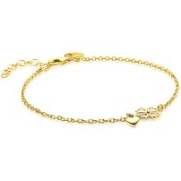 ZINZI goldplated zilveren schakelarmband met klavertje vier en hartje hanger ZIA2783Y