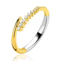 ZINZI goldplated zilveren multi-look ring, waarbij een baan is bezet met witte zirkonia's ZIR2818