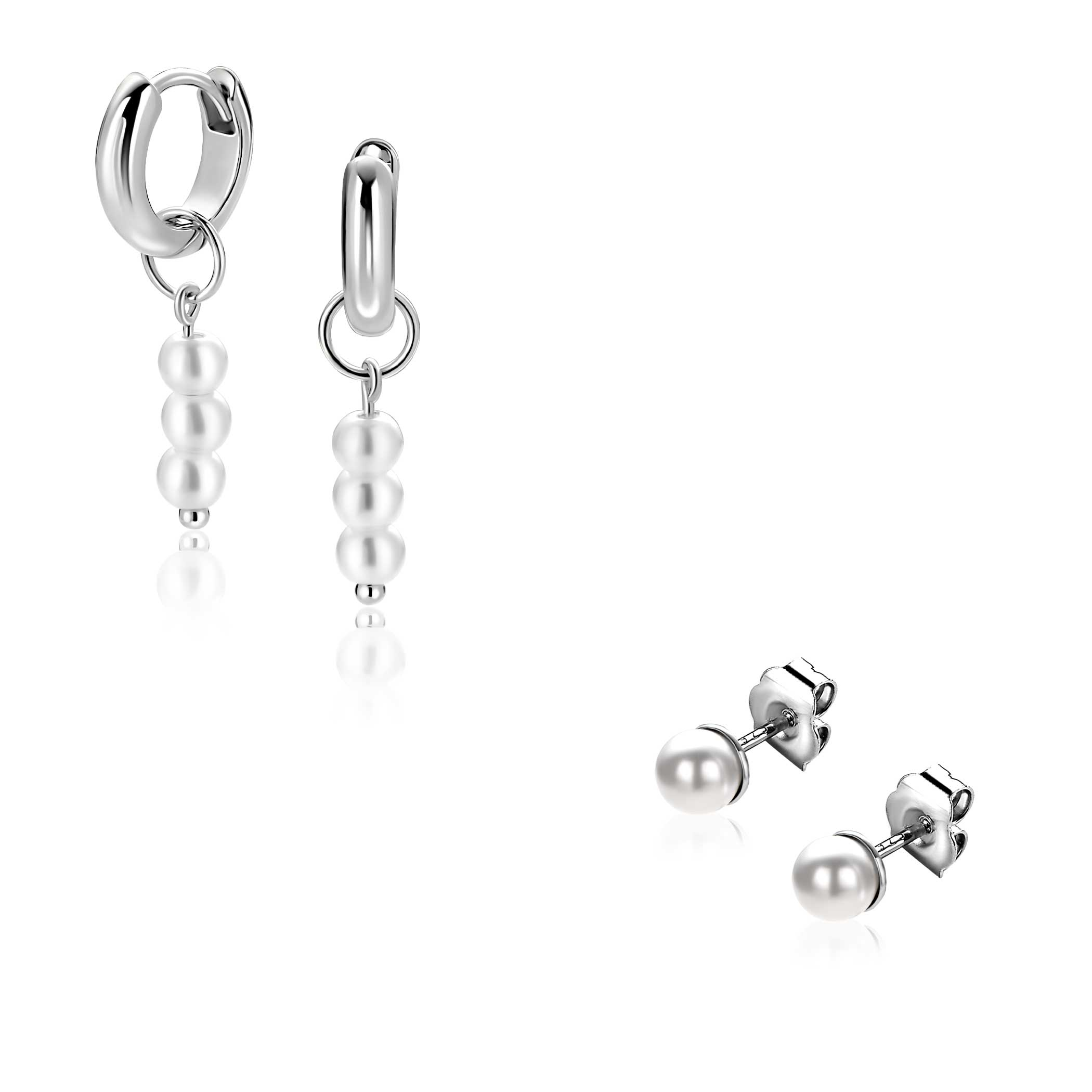 Giftset: Twee paar zilveren oorsieraden met witte parels, perfect op elkaar afgestemd in één stijlvolle set (ZICH2734,ZIO194 en ZIO1318) GIFTSET16