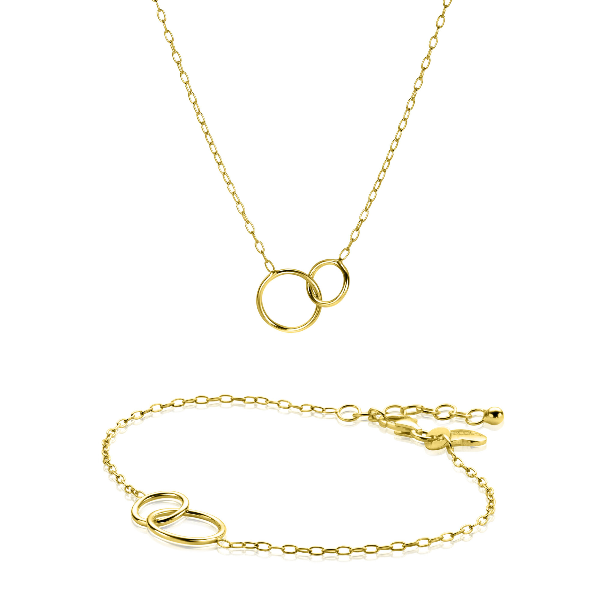 Giftset: Gold plated zilveren armband met bijpassende gold plated zilveren ketting 'Verbondenheid'. Een complete look in één giftset GIFTSET2275G