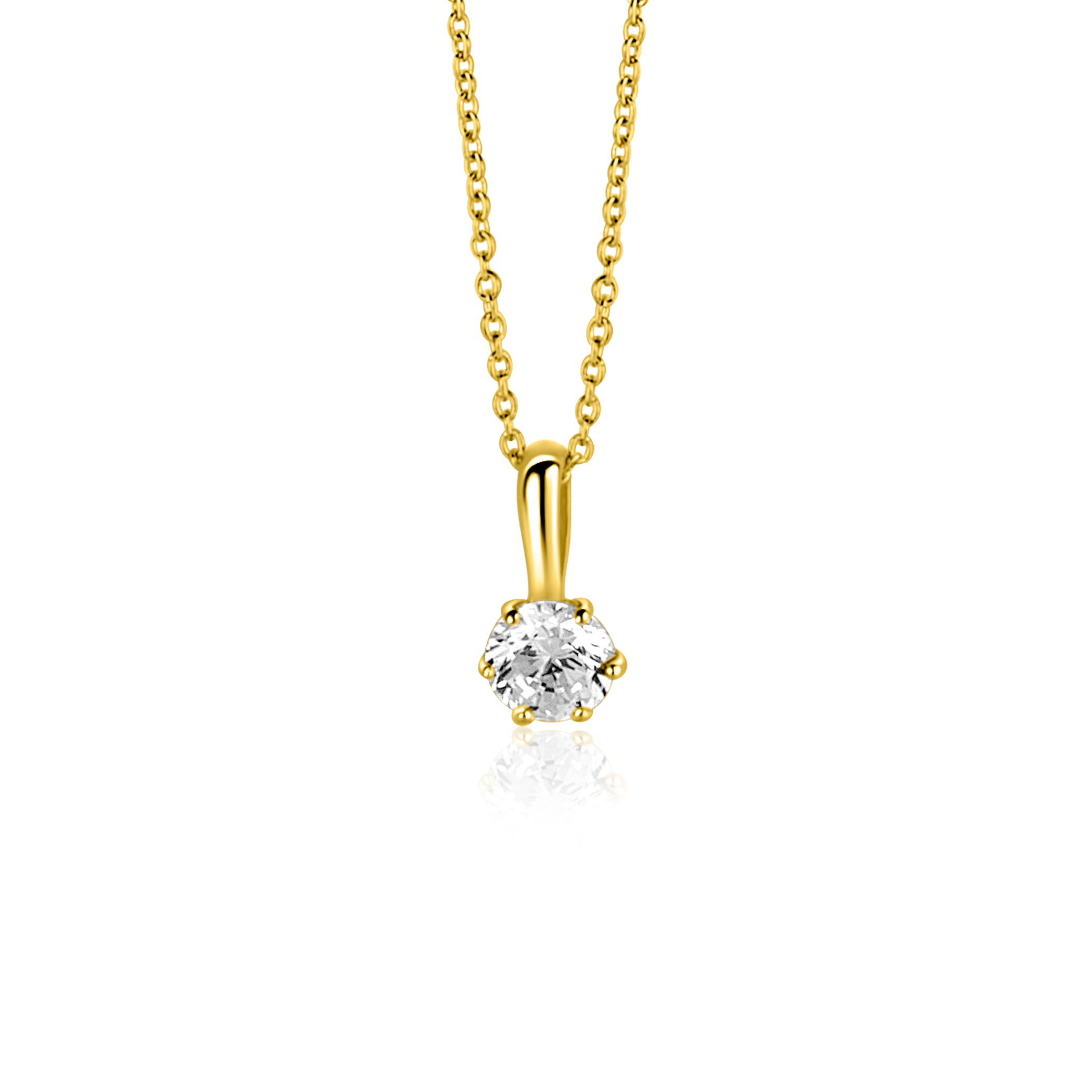 8,5mm ZINZI Gold 14 krt gouden hanger bezet met een witte ronde zirkonia (4,5mm) ZGH544 (zonder collier)