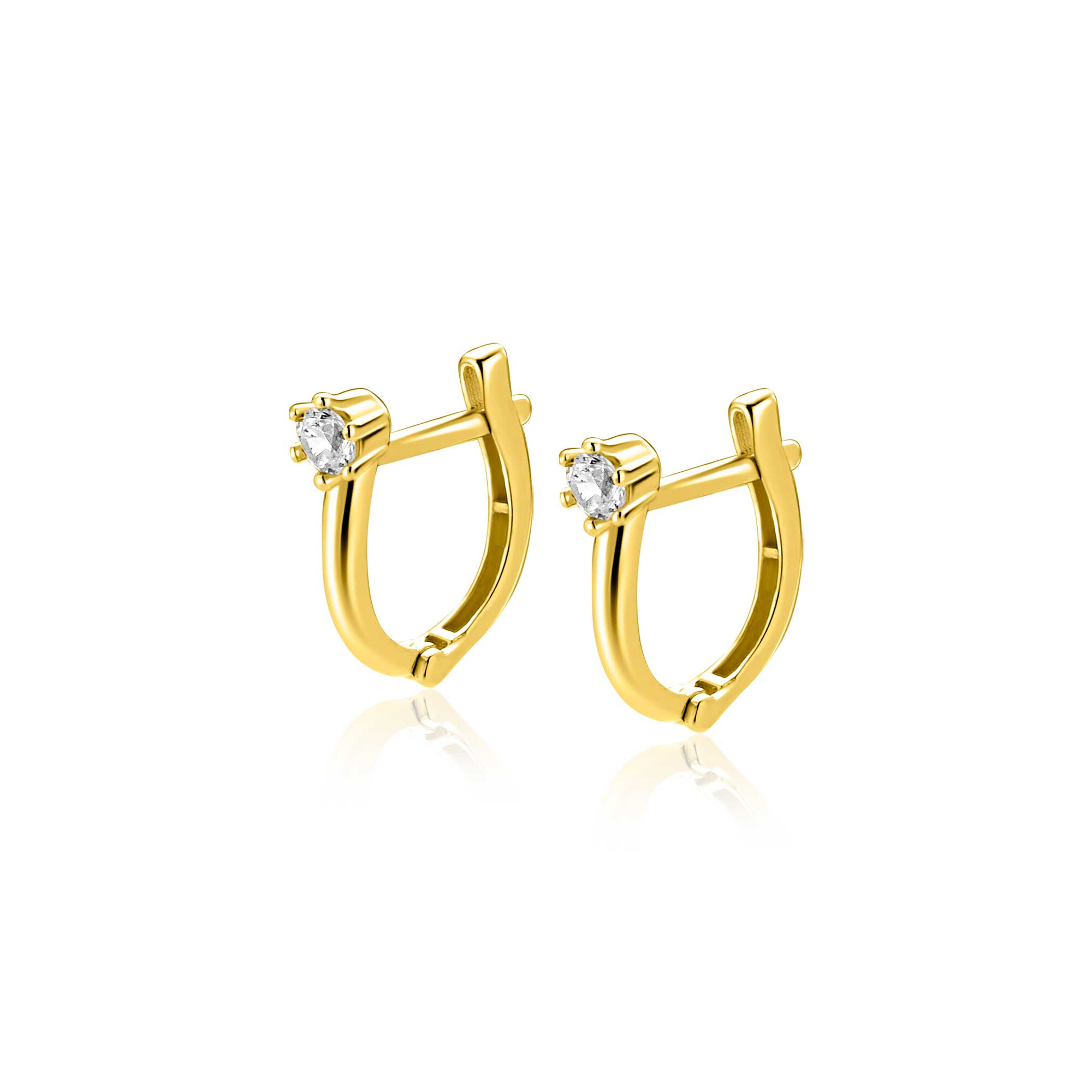 11mm ZINZI Gold 14 krt gouden oorringen ovaal model met witte zirconia en luxe klapsluiting ZGO566