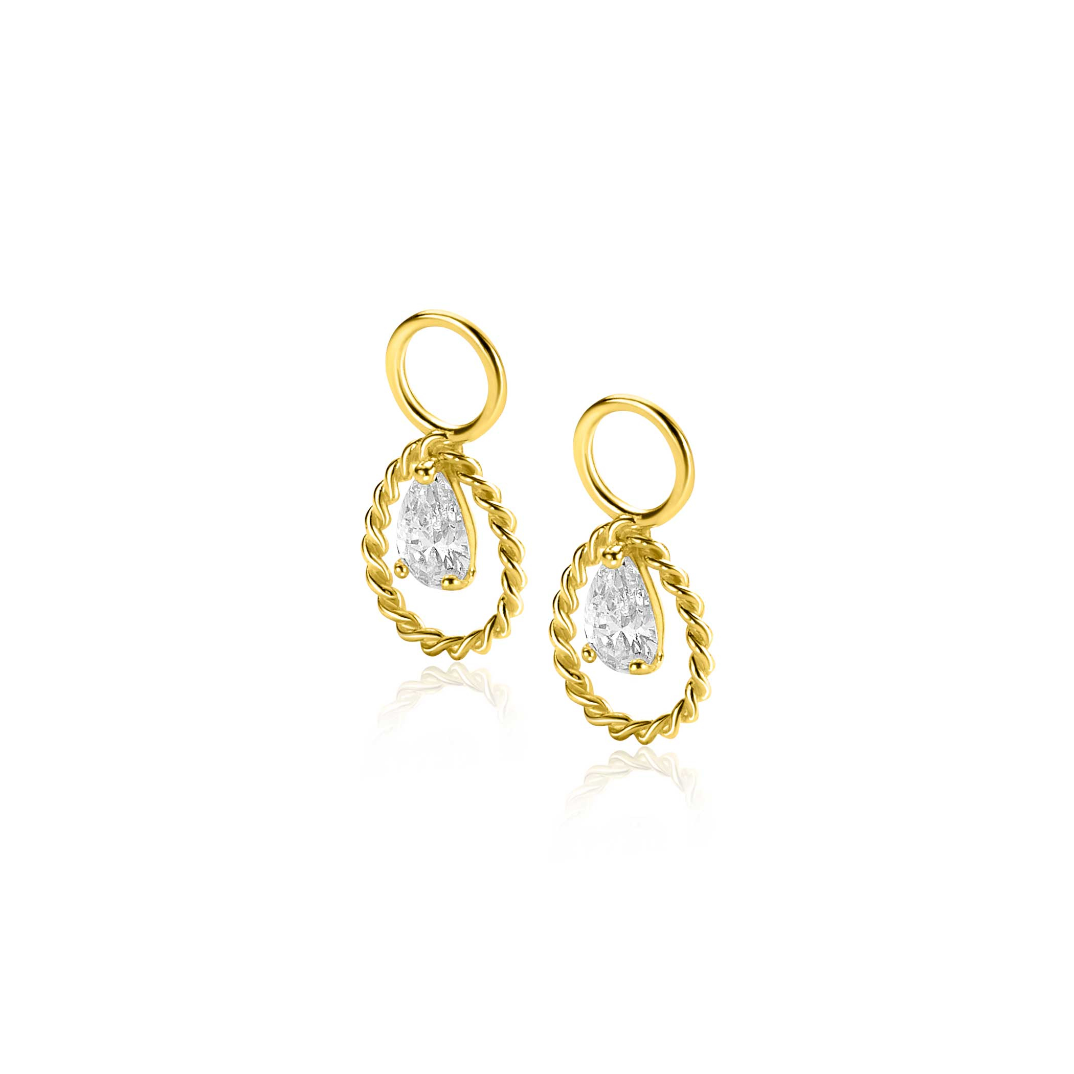 14mm ZINZI Gold 14 krt gouden oorbedels met open druppelvorm en peervormige witte zirconia ZGCH478 (zonder oorringen)
