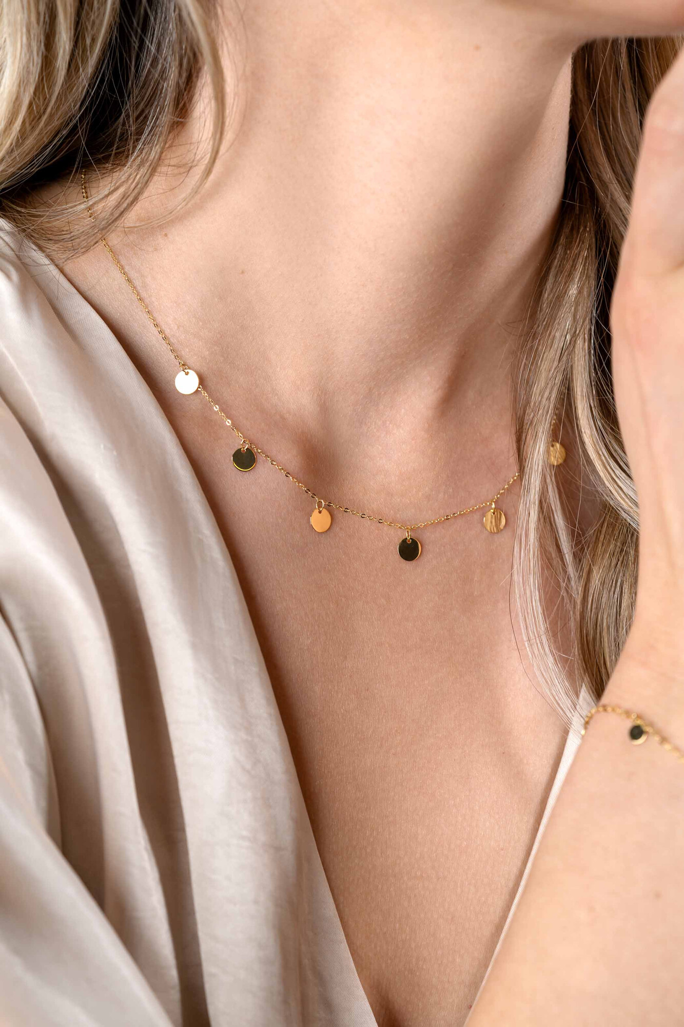 ZINZI Gold 14 karaat gouden collier met 7 rondjes 45cm ZGC167