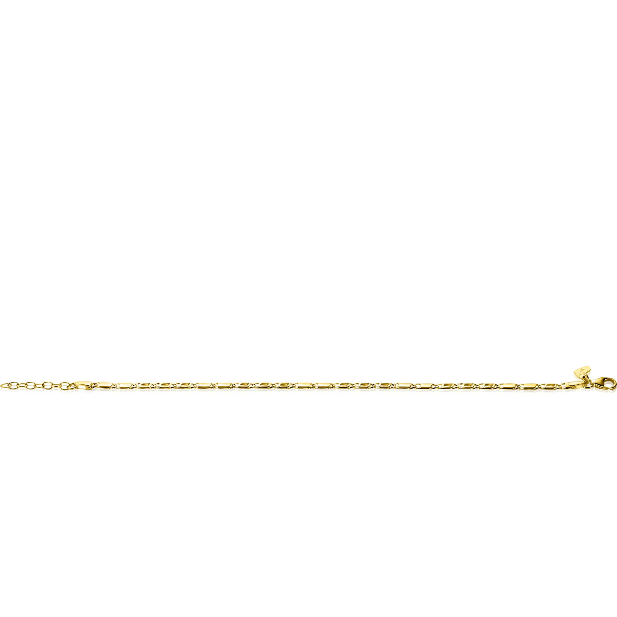 ZINZI Gold 14 karaat gouden massieve armband met valkenoog schakels en glimmende plaatjes 2,6mm breed 17-19cm ZGA499
