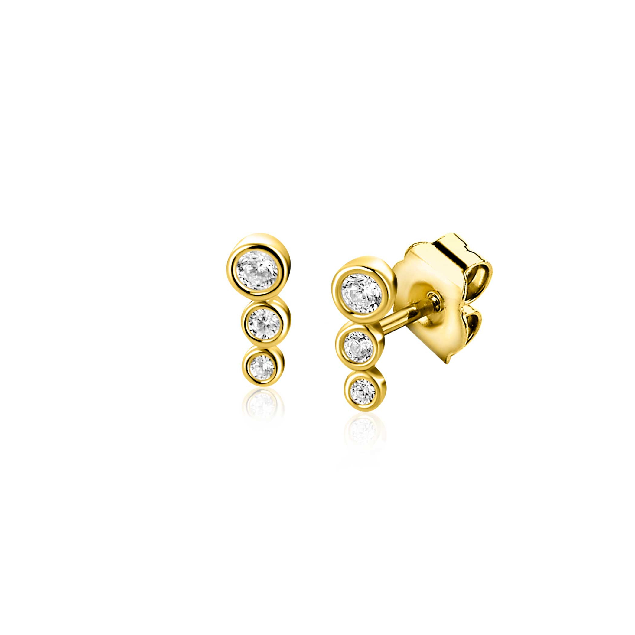 7mm ZINZI Gold 14 krt gouden oorstekers bezet met een rij aan ronde witte zirkonia's ZGO556
