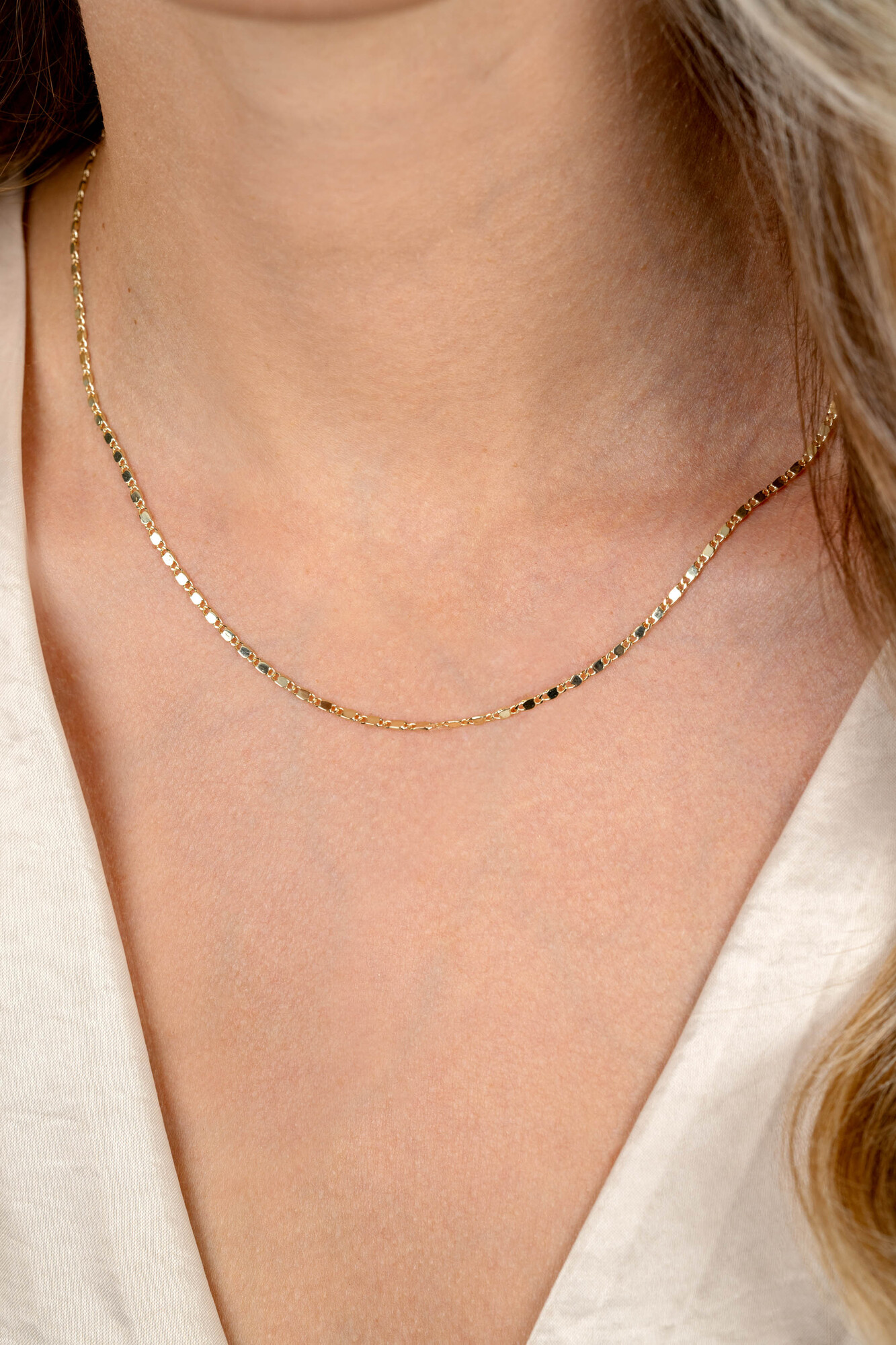 ZINZI Gold 14 karaat gouden massieve ketting met glanzende fantasie plaatjes 1,7mm breed 41-43cm ZGC497
