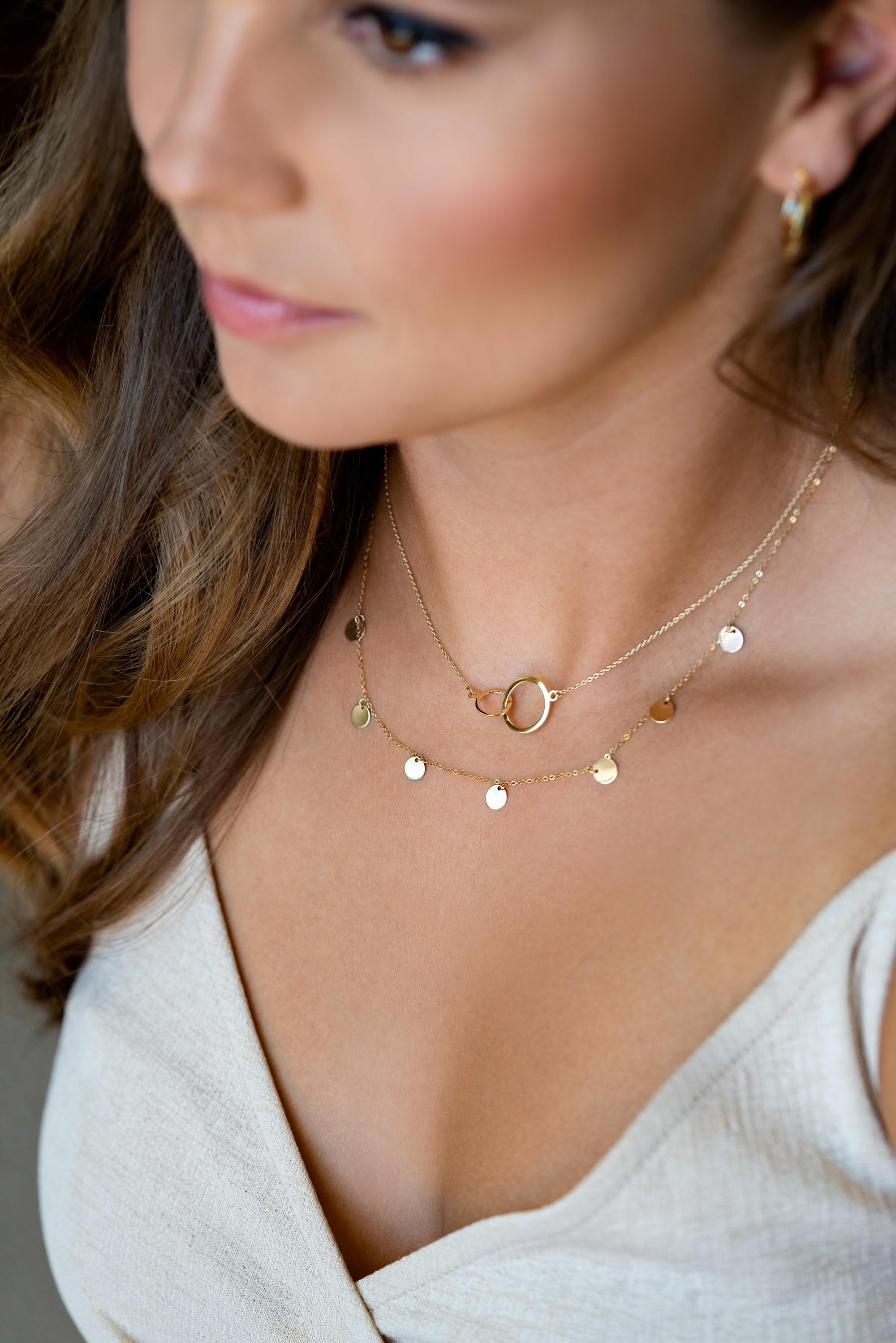 ZINZI Gold 14 karaat gouden jasseron ketting ronde vormen 42cm ZGC113