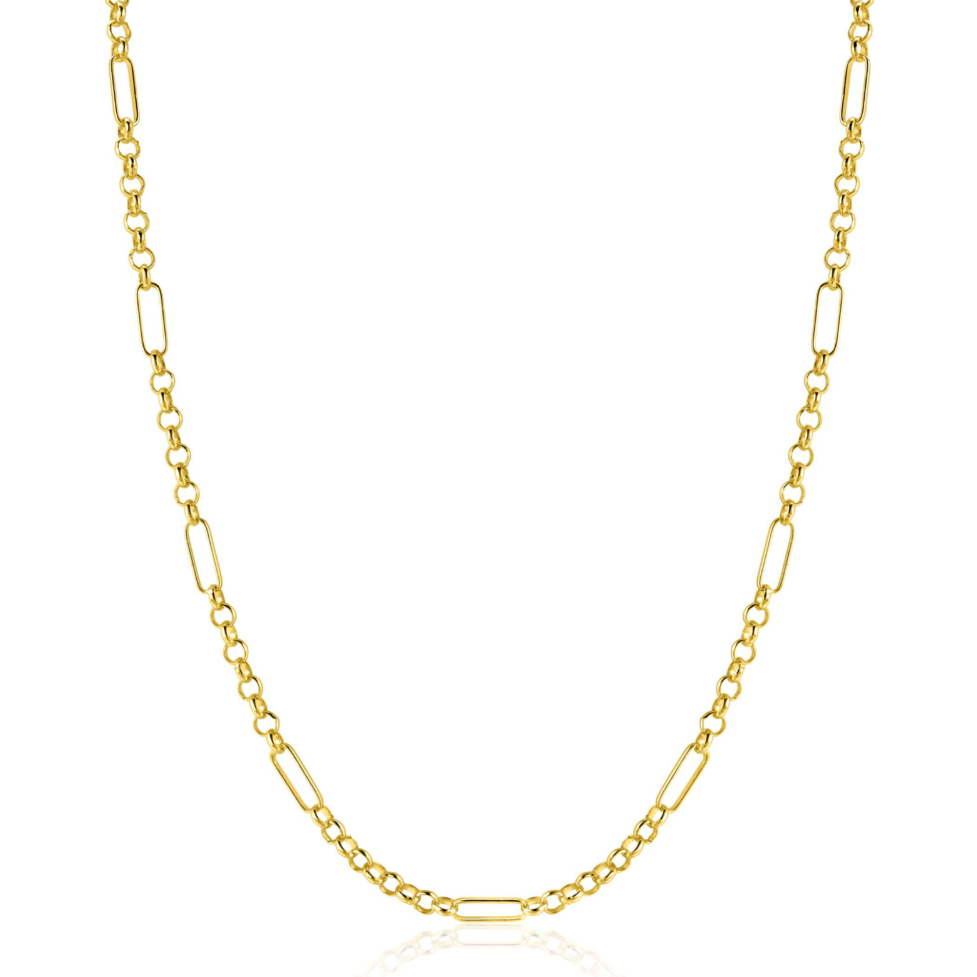 ZINZI Gold 14 karaat gouden massieve ketting met lange paperclip-schakels gecombineerd met jasseron schakels 41-43cm ZGC495

