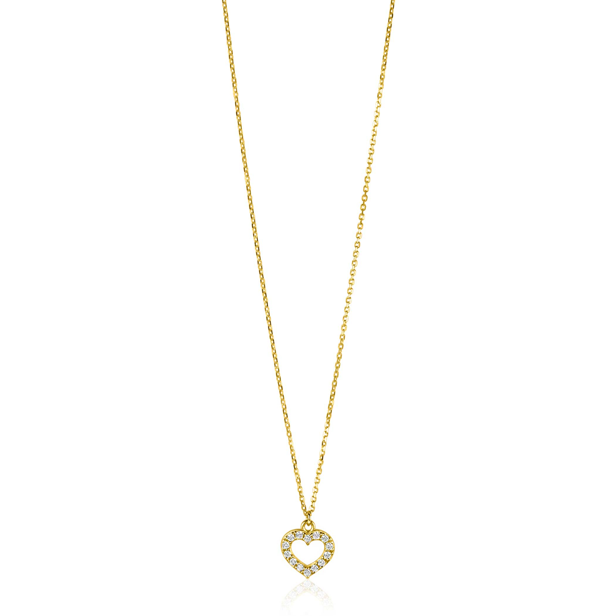 ZINZI Gold 14 krt gouden anker ketting met sierlijk open hartje (7mm), bezet met witte zirconia's 40-42,5cm ZGC450
