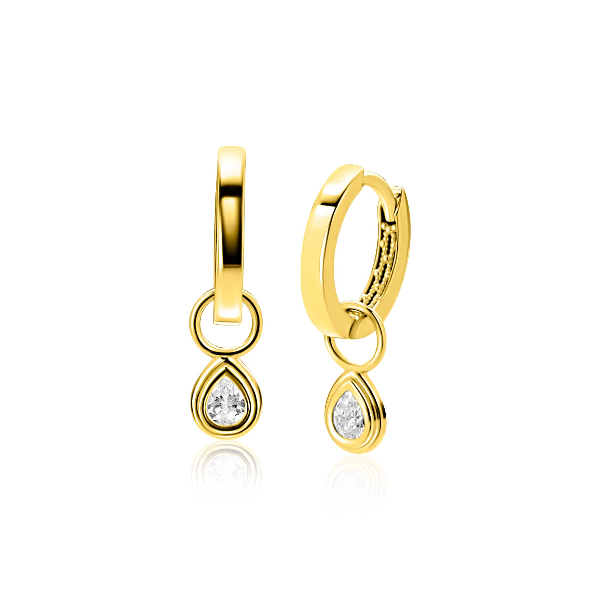 ZINZI Gold 14 karaat gouden oorbedels met druppelvormige witte zirconia ZGCH559 (zonder oorringen)
