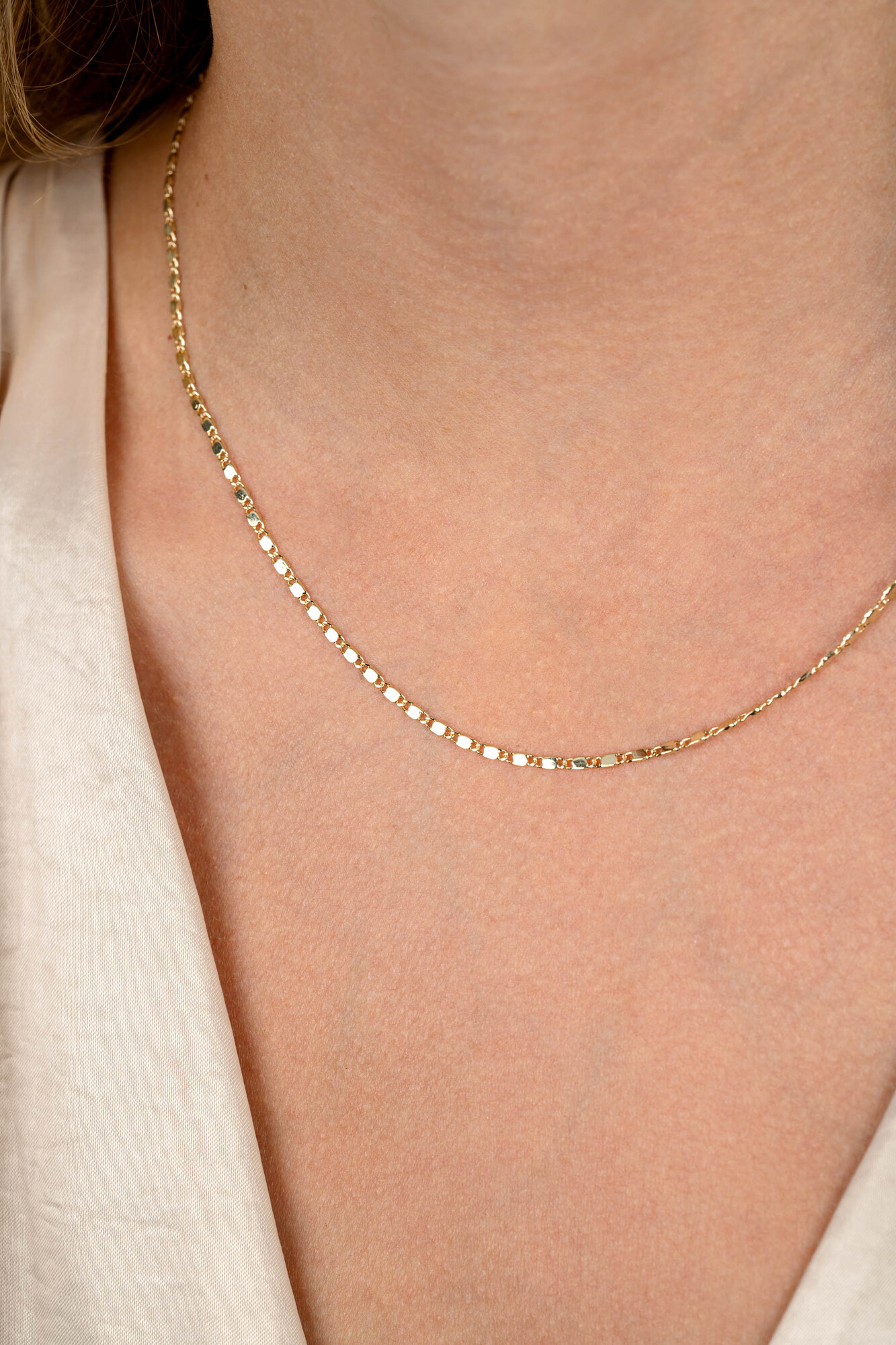ZINZI Gold 14 karaat gouden massieve ketting met glanzende fantasie plaatjes 1,7mm breed 41-43cm ZGC497
