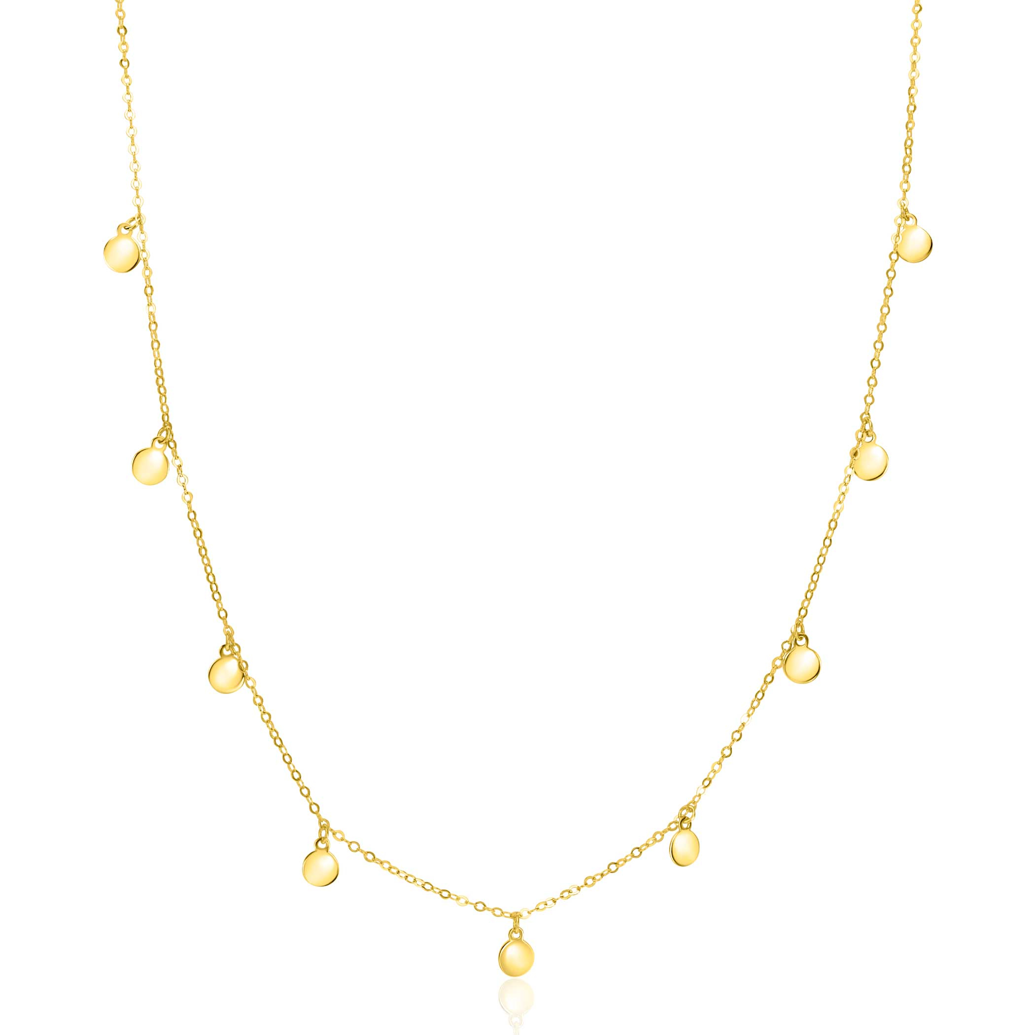 ZINZI Gold 14 karaat gouden massieve ketting met 9 bungelende rondjes 40-45cm ZGC488
