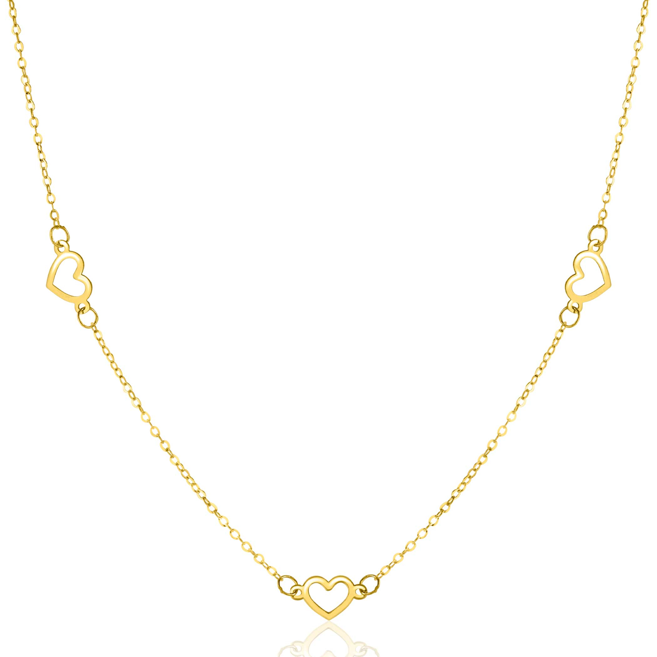 ZINZI Gold 14 krt gouden ketting met subtiele jasseron schakels en vijf open hartjes 5mm breed 42-45cm ZGC504