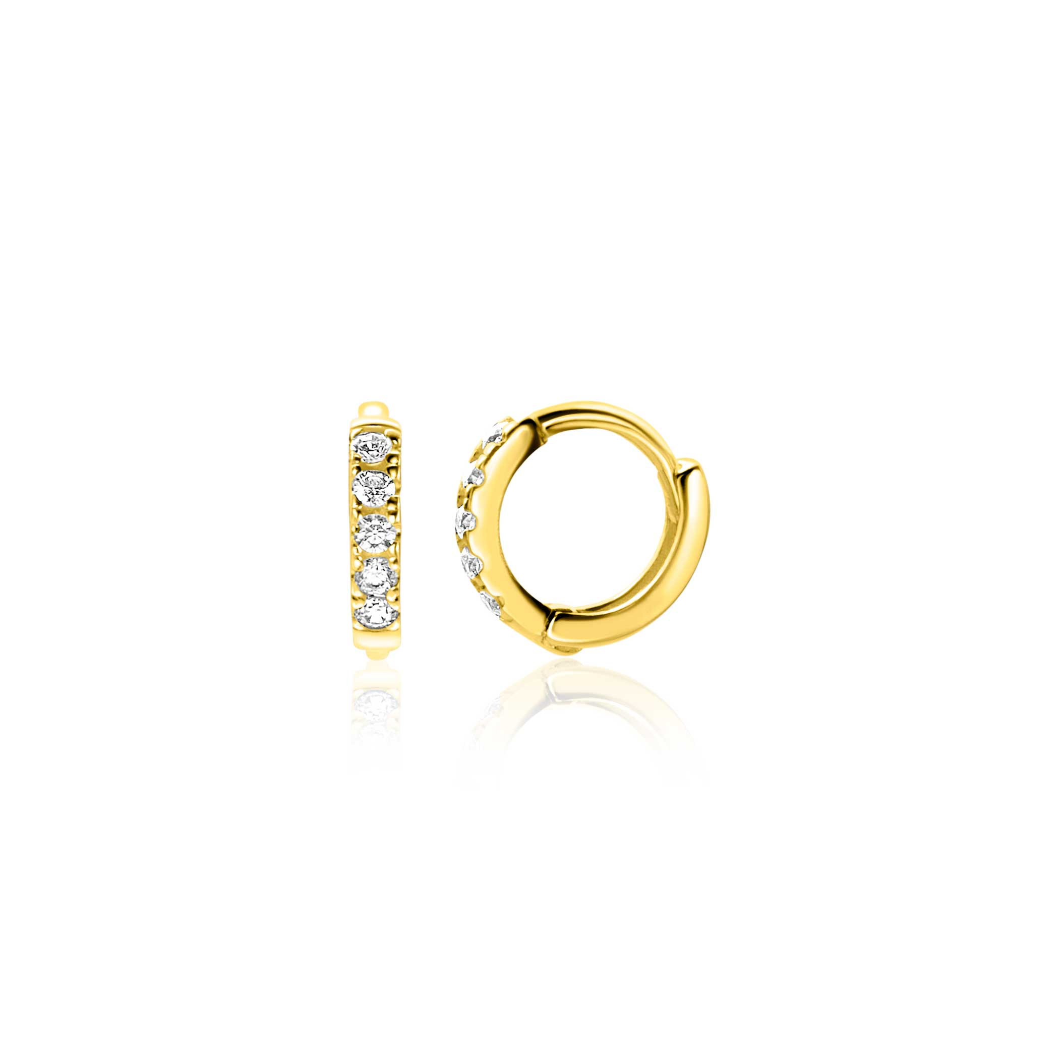 8mm ZINZI Gold 14 krt gouden oorringen bezet met witte zirconia's, luxe klapsluiting 8x1,6mm ZGO467