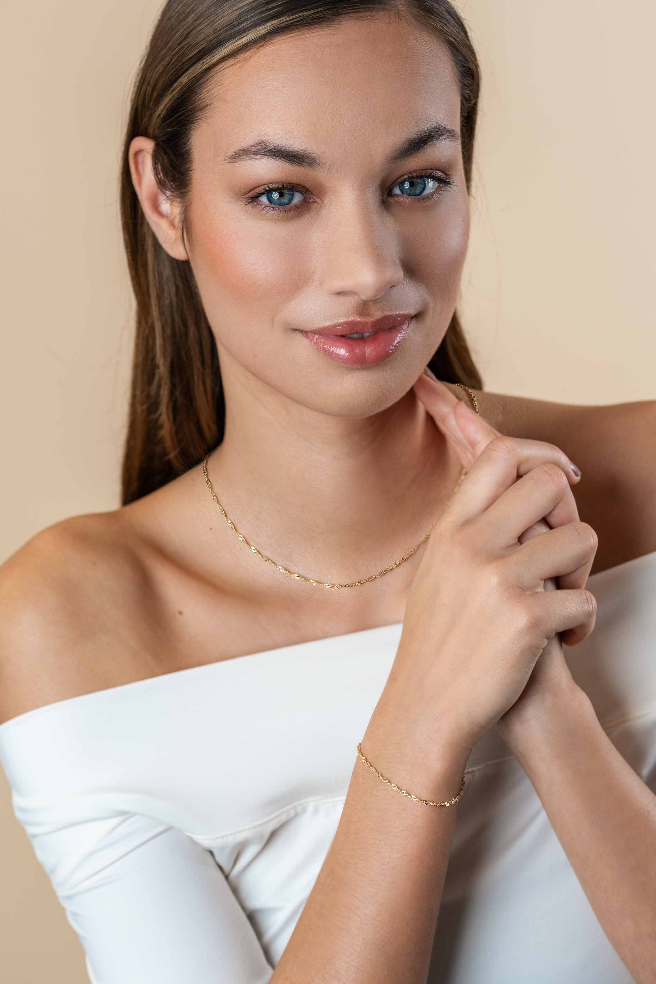 ZINZI Gold 14 karaat gouden massieve Singapore armband 1,8mm breed 17-19cm ZGA501
