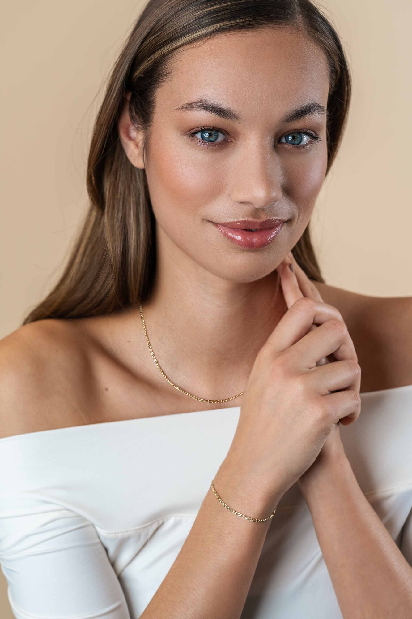 ZINZI Gold 14 karaat gouden massieve gourmet armband met valkenoog schakels 2mm breed 17-19cm ZGA498
