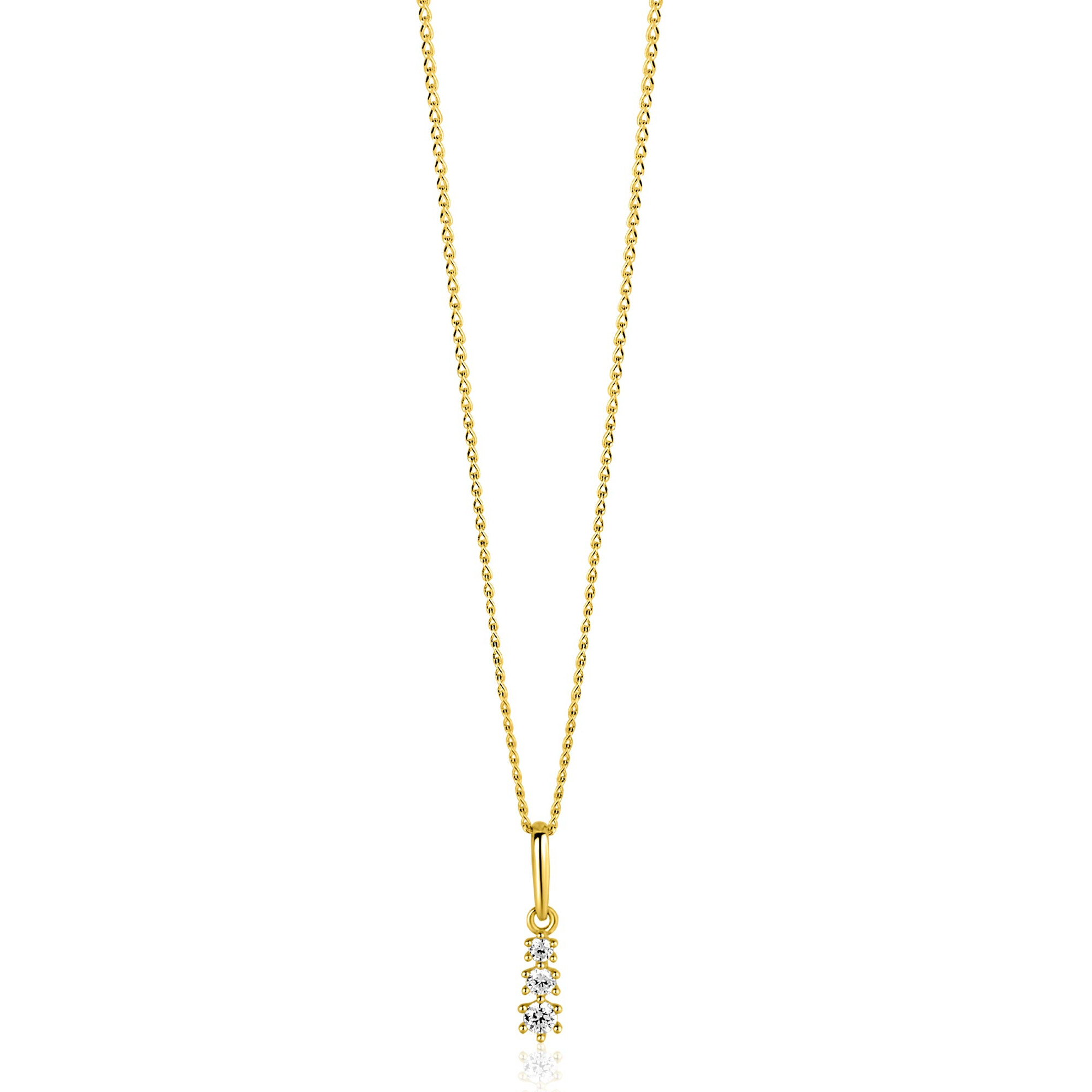 13mm ZINZI Gold 14 krt gouden hanger met drie witte zirkonia's ZGH543 (zonder collier)